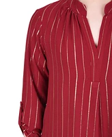 Ny Collection Women's Long Sleeve Foil Striped Blouse