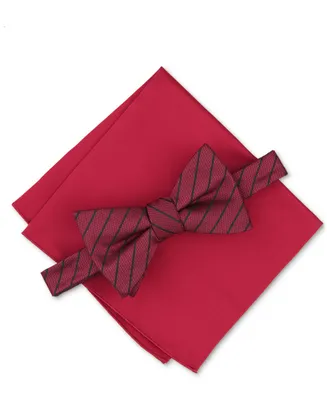 Alfani Men's Linden Stripe Bow Tie & Solid Pocket Square Set, Created for Macy's