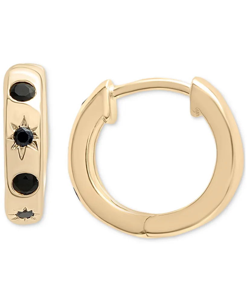 Onyx Star Small Hoop Earrings in 14k Gold-Plated Sterling Silver, 0.5"