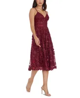 Dress the Population Women's Lace Overlay V-Neck Dress