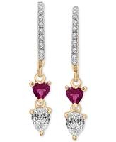 Lab-Grown Ruby (3/8 ct. t.w.), Lab-Grown White Sapphire (3/8 ct. t.w.) & Diamond (1/20 ct. t.w.) Dangle Huggie Hoop Earrings in 14k Gold