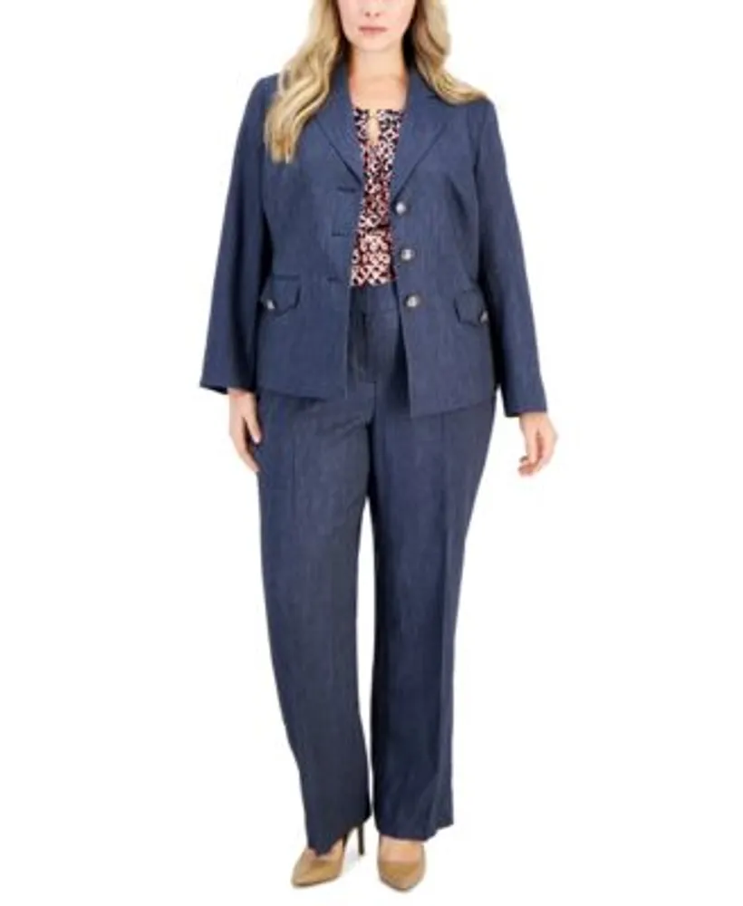 Kasper Plus Size One-Button Blazer, Paisley-Print Top & Wide-Leg Pants -  Macy's