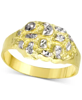 Men's Textured Two-Tone Nugget Style Ring in 10k Gold