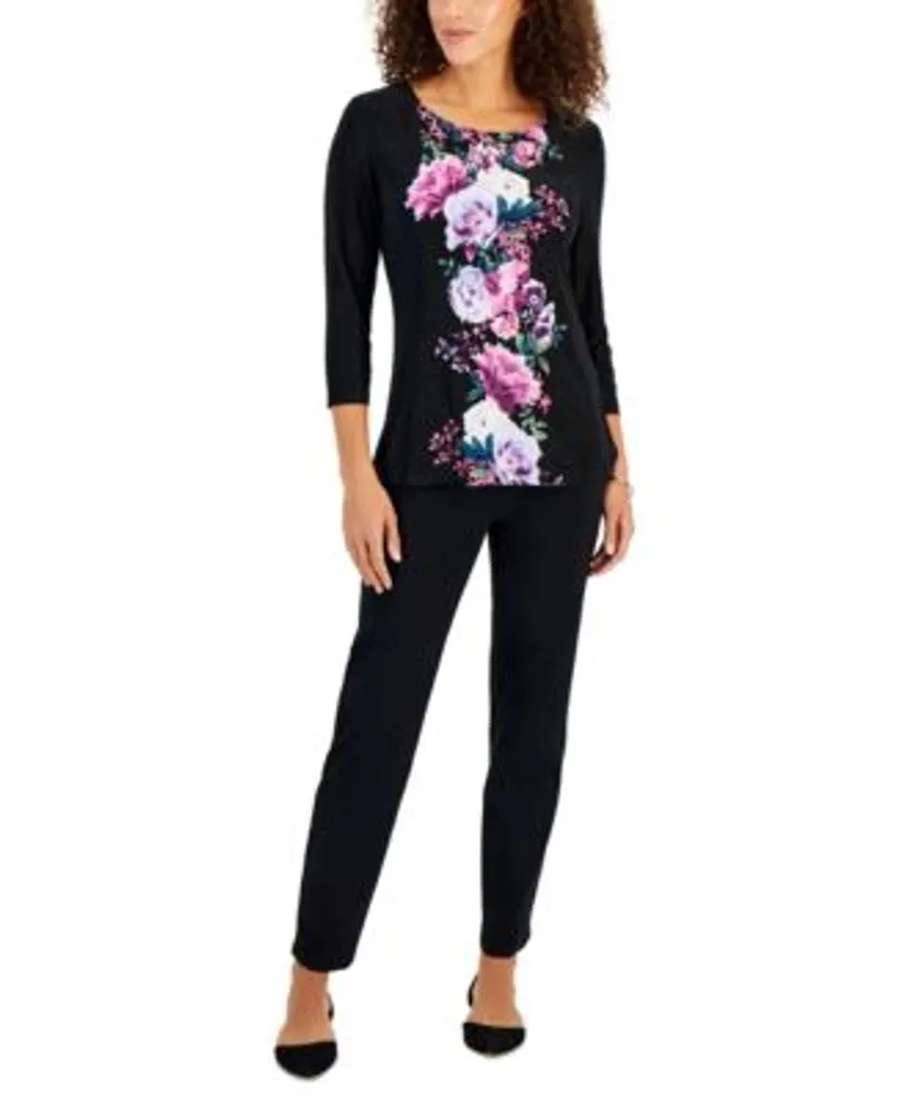 Jm Collection Womens Jacquard Floral Top Woven Pull On Pants Created For Macys