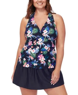 Island Escape Plus Size Floral Print H Back Tankini Top Swim Skirt Created For Macys