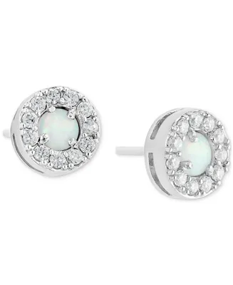 Giani Bernini Simulated Opal (3/8 ct. t.w.) & Cubic Zirconia Halo Stud Earrings in Sterling Silver, Created for Macy's