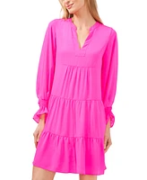 CeCe Women's Split-Neck Balloon-Sleeve Tiered A-line Dress