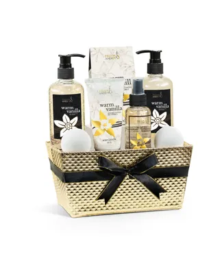 Freida and Joe Warm Vanilla Fragrance Bath & Body Set in Gold Basket Luxury Body Care Mothers Day Gifts for Mom
