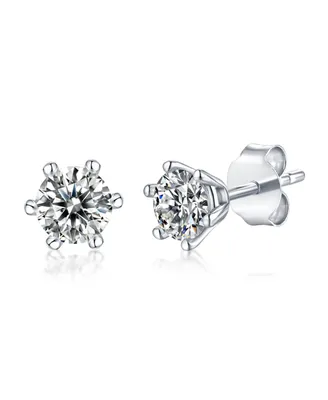 Sterling Silver White Gold Plated with 0.50ctw Lab Created Moissanite Round Solitaire Stud Earrings