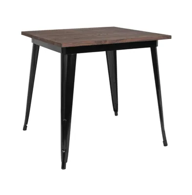 Modern 31.5" Square Metal Table With Rustic Wood Top For Indoor Use