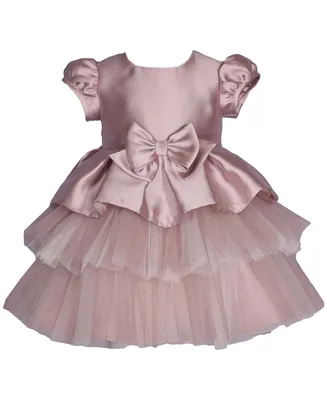 Bonnie Baby Girls Short Sleeved Mikado Tiered Dress with Bow