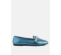 Churros Womens Diamante Embellished Metallic Loafers