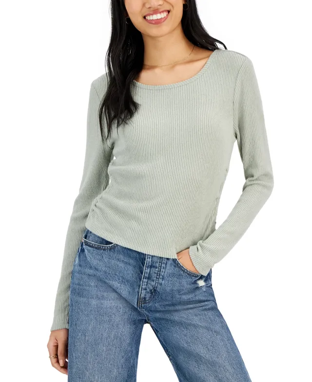 Twist-Front Rose Top Cozy Long-Sleeve Mall Hawthorn | Juniors\' Hippie