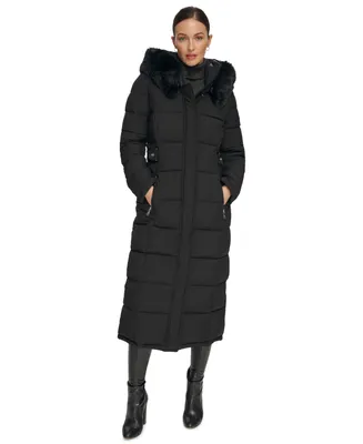 Dkny Women's Faux-Fur-Trim Hooded Maxi Puffer Coat