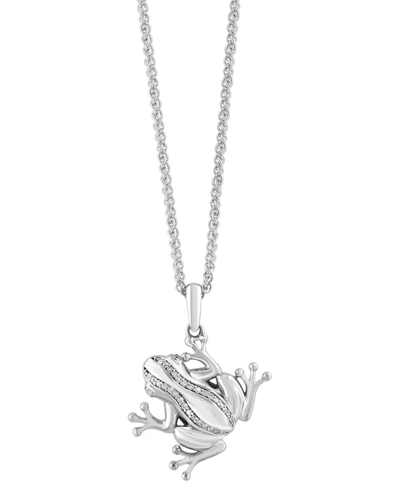 Effy Diamond Frog 18" Pendant Necklace (1/8 ct. t.w.) in Sterling Silver