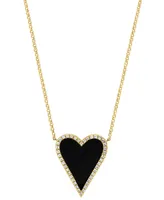 Effy Onyx & Diamond (1/5 ct. t.w.) Heart Halo Pendant Necklace in 14k Gold, 16" + 2" extender