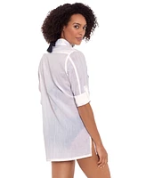 Lauren Ralph Crushed Cotton Cover-Up Shirt