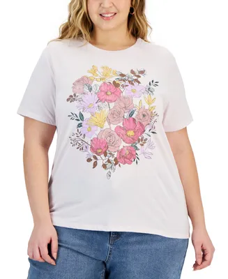 Rebellious One Trendy Plus Flower Graphic Print T-Shirt