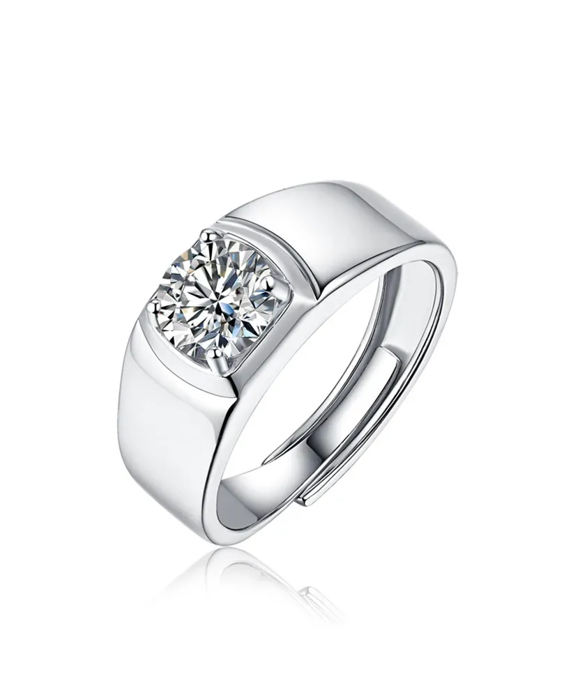 Stella Valentino Father's day special: Sterling Silver White Gold Plated with 1ct Round Lab Created Moissanite Flush Set Solitaire Engagement Men Wome