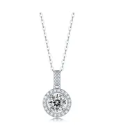 Sterling Silver White Gold Plated with 1ctw Lab Created Moissanite Halo Cluster Drop Pendant Necklace