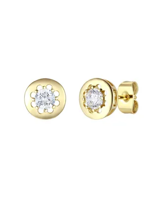 Sterling Silver 14k Gold Plated with 0.60ctw Lab Created Moissanite Solitaire Modern Bezel Stud Earrings