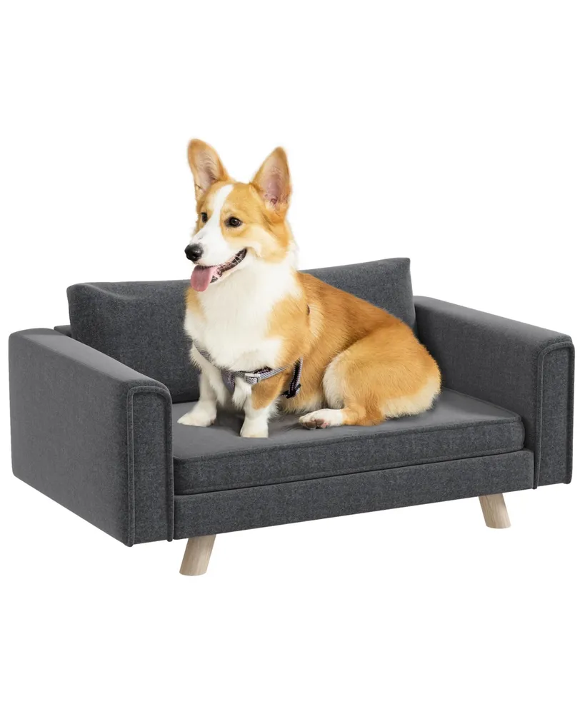 PawHut Pet Sofa for Large, Medium Dogs, Dog Couch with Water-Resistant Fabric, Wooden Legs, Washable Cushion, Grey, 39 x 24.5 x 12.5