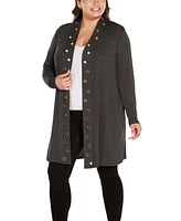 Belldini Plus Size Long Sleeve Grommet Trim Cardigan Sweater