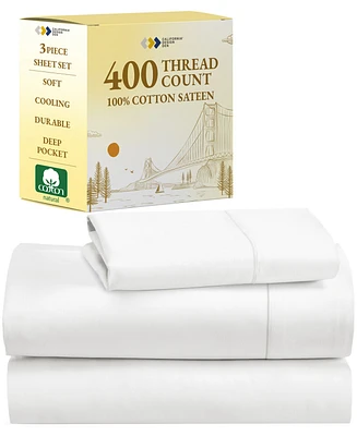 Soft Cotton Bed Sheet Set Twin Xl - 400 Thread Count 100% Sateen