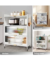 Mega Casa 3 Door Accent Cabinet, 4 Tier Kitchen Organizer Shelf, White