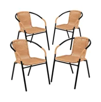 Pack Rattan Indoor-Outdoor Restaurant Stack Chair With Curved Back