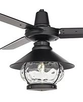 44" Plaza Dc Mid Century Modern Industrial 3 Blade Indoor Outdoor Ceiling Fan with Light Led Remote Control Matte Black Glass Damp Rated Patio Exterio