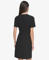 Dkny Women's Pleat-Front Round-Neck Short-Sleeve Dress