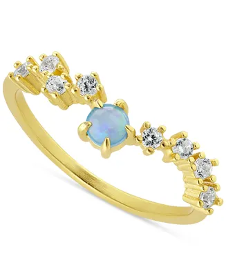 Giani Bernini Simulated Opal (1/6 ct. t.w.) & Cubic Zirconia Statement Ring in 18k Gold-Plated Sterling Silver, Created for Macy's
