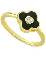 Giani Bernini Cubic Zirconia & Black Enamel Clover Ring 14k Gold-Plated Sterling Silver, Created for Macy's