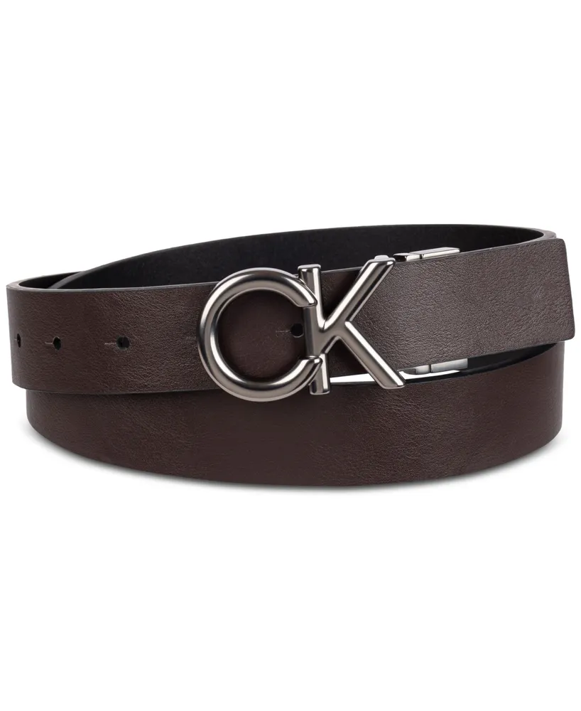Calvin Klein Men's Monogram Buckle Reversible Leather Belt