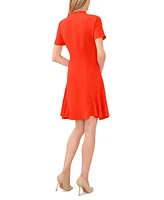 CeCe Women's Ruffle Neck Short Sleeve Godet A-Line Dress