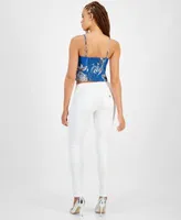 Guess Womens Maia Printed Sleeveless Corset Top Mid Rise Skinny Jeans