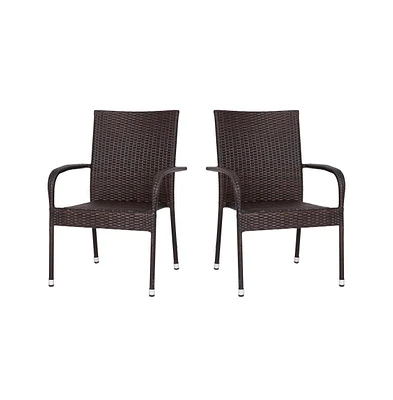 Sala Stacking All-Weather Wicker Wrapped Powder Coated Steel Patio Club Chairs For Indoor And Outdoor Use