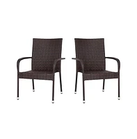Sala Stacking All-Weather Wicker Wrapped Powder Coated Steel Patio Club Chairs For Indoor And Outdoor Use