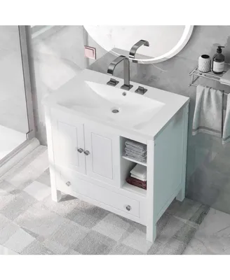 Simplie Fun 30" Bathroom Vanity Set with Solid Wood Frame & Ceramic Sink