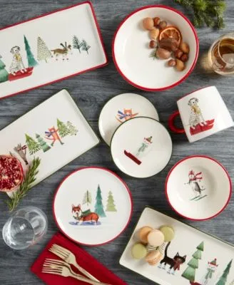 Tabletops Unlimited Furry Christmas Dogs Cats Dinnerware Collection