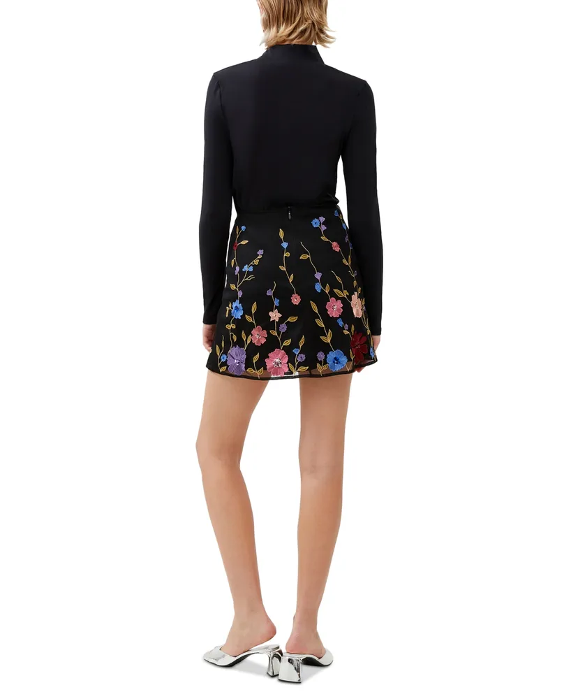 French Connection Women's Floral Embroidered Mesh Mini Skirt