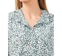 CeCe Women's Ruffled Button Front Long Sleeve Blouse
