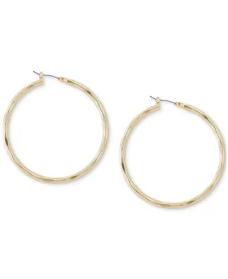 Lucky Brand Gold-Tone Medium Hammered Hoop Earrings