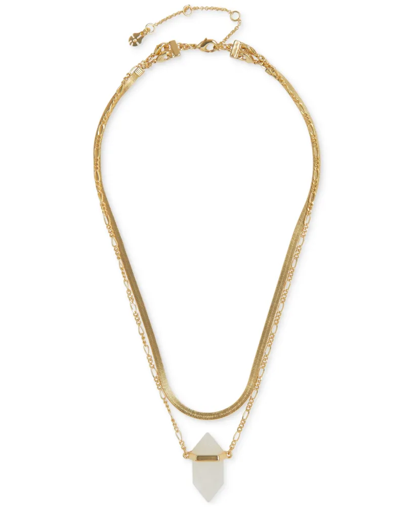 Lucky Brand Gold-Tone Crystal Pendant Herringbone & Chain Link Convertible Layered Necklace, 16" + 3" extender