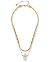 Lucky Brand Gold-Tone Crystal Pendant Herringbone & Chain Link Convertible Layered Necklace, 16" + 3" extender