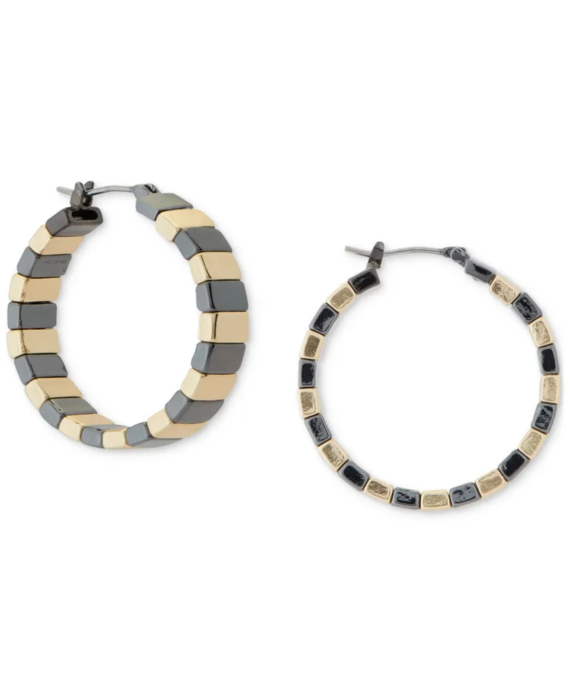 Lucky Brand Two-Tone Medium Chunky Bar Hoop Earrings