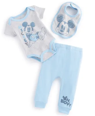 Disney Baby Mickey Mouse Bib, Bodysuit and Pants, 3 Piece Set