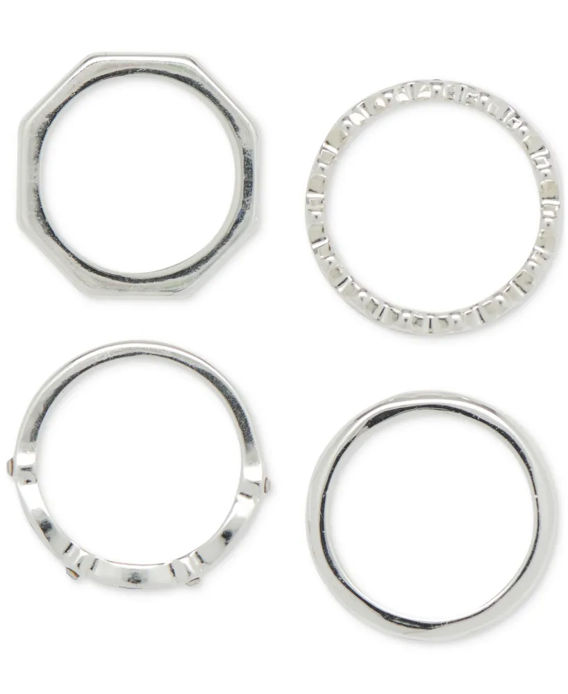 Lucky Brand Silver-Tone 4-Pc. Set Pave Stack Rings