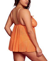 Hauty Plus Laced Flyaway Babydoll and Panty 2 Pc Lingerie Set